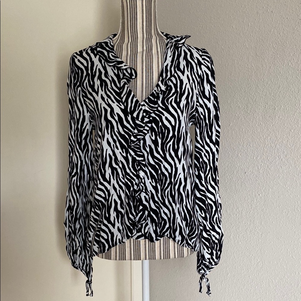 Zara Black and White Zebra Print Blouse